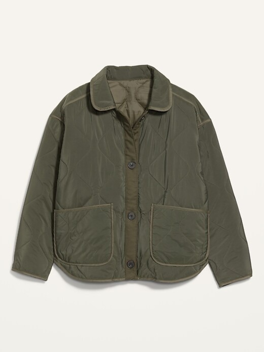 Old Navy Quilted Olive Green Utility Button Jacket